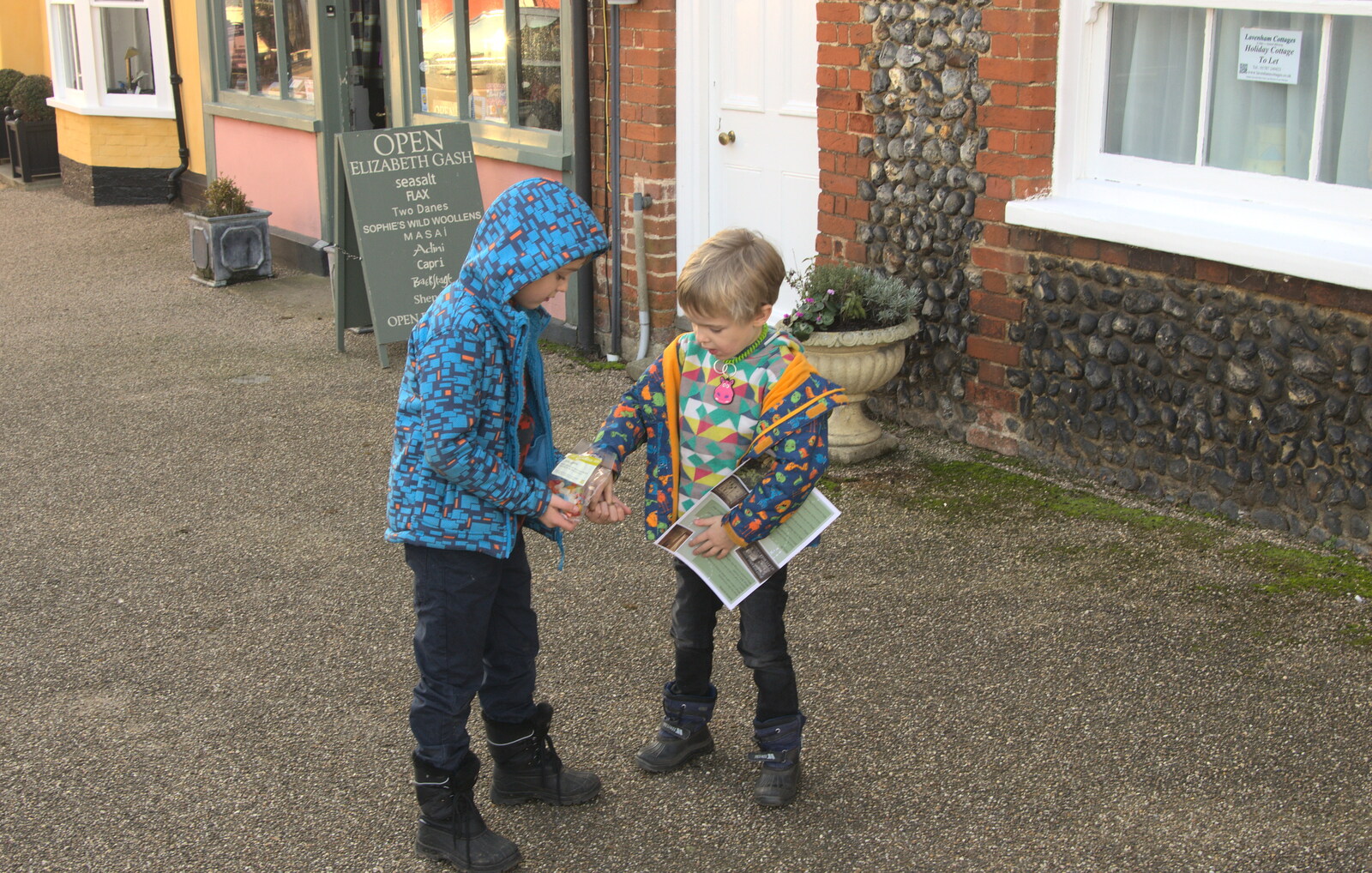 Fred and Harry swap sweets from A Day in Lavenham, Suffolk - 22nd January 2017