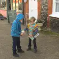 Fred and Harry swap sweets, A Day in Lavenham, Suffolk - 22nd January 2017