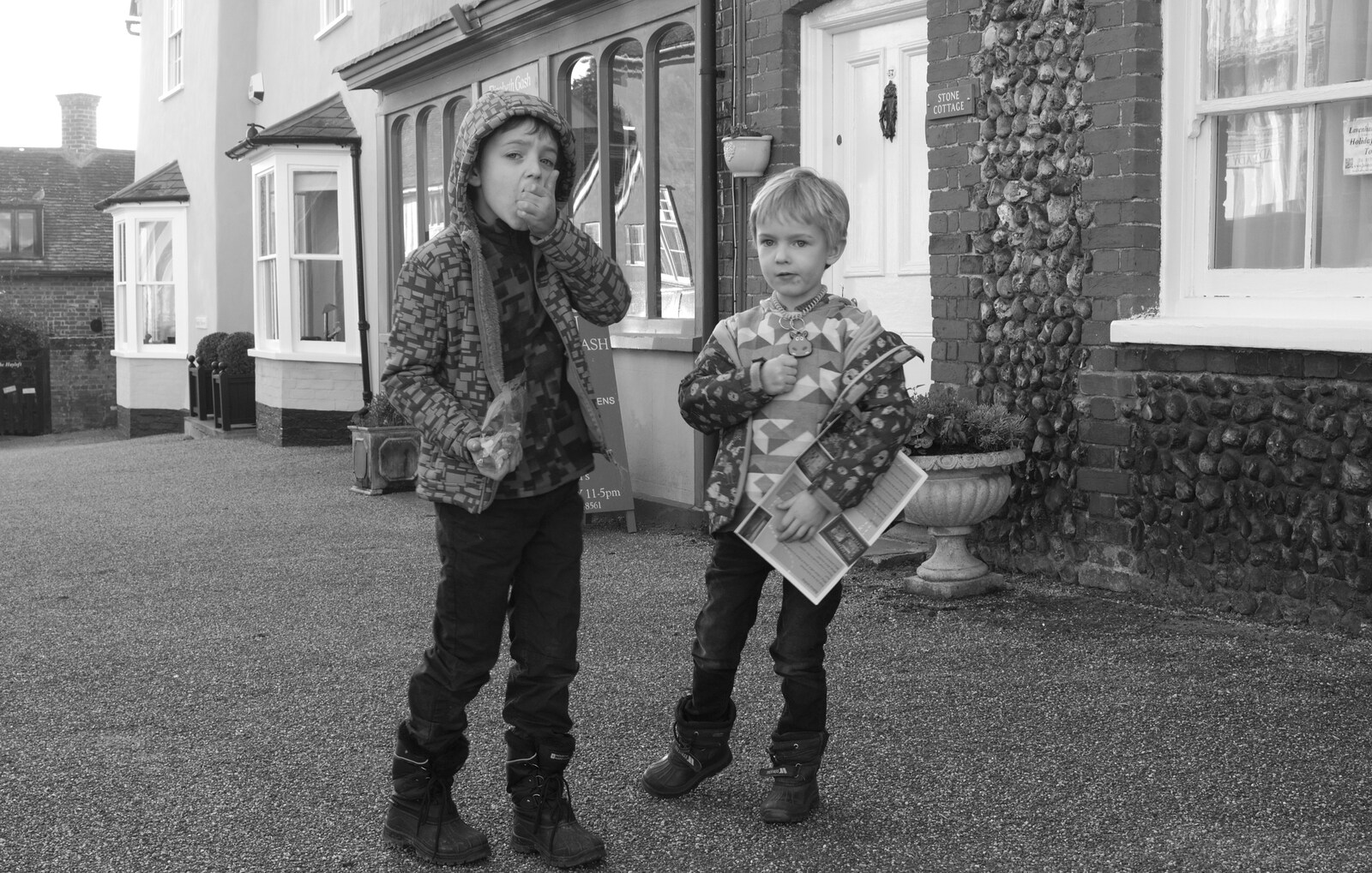 Fred and Harry scoff sweets from A Day in Lavenham, Suffolk - 22nd January 2017