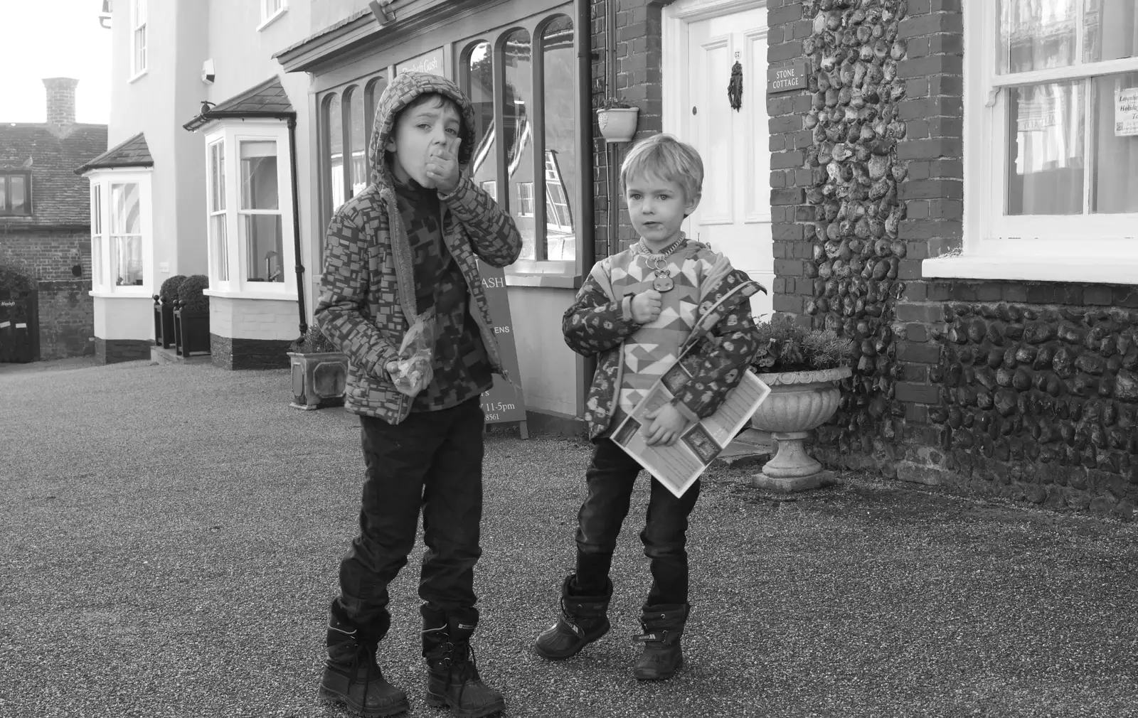 Fred and Harry scoff sweets, from A Day in Lavenham, Suffolk - 22nd January 2017