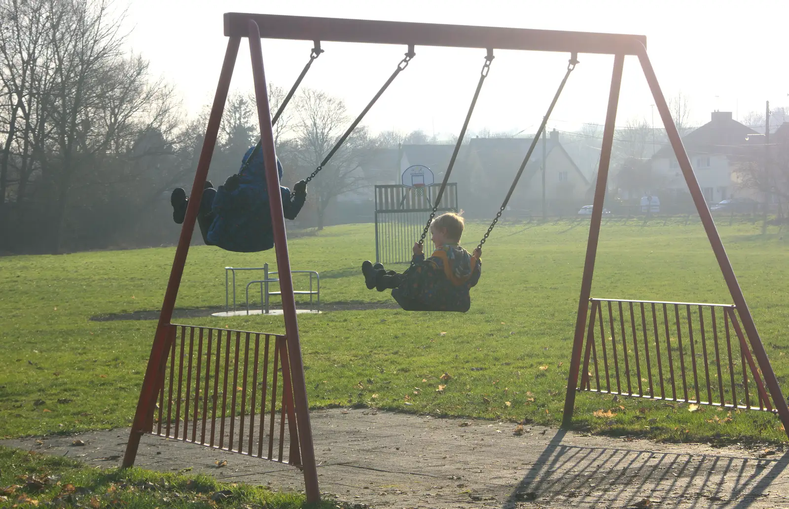 Fred and Harry have a swing in the park, from A Day in Lavenham, Suffolk - 22nd January 2017