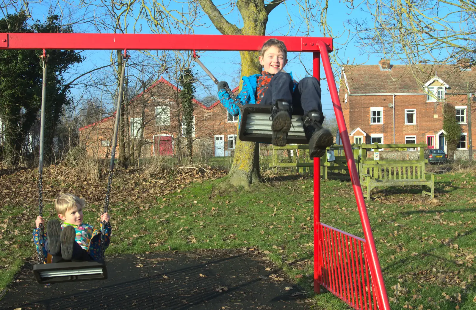 Fred's high up on a swing, from A Day in Lavenham, Suffolk - 22nd January 2017