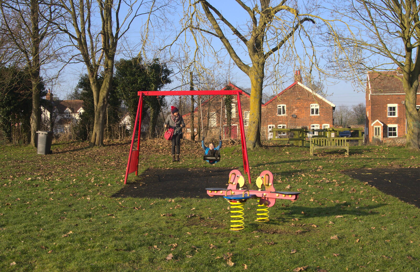 Isobel and Fred on the swings from A Day in Lavenham, Suffolk - 22nd January 2017