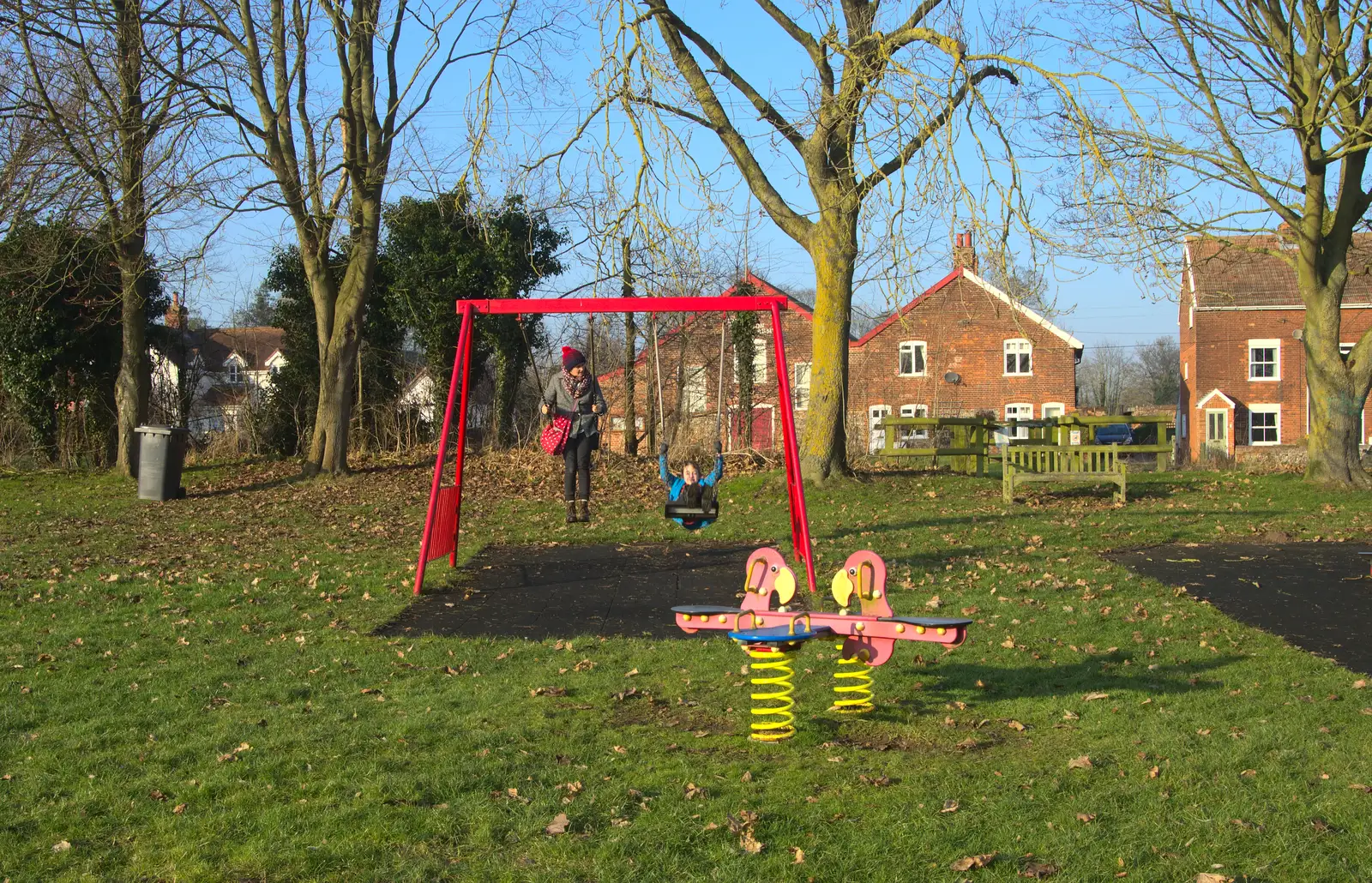 Isobel and Fred on the swings, from A Day in Lavenham, Suffolk - 22nd January 2017