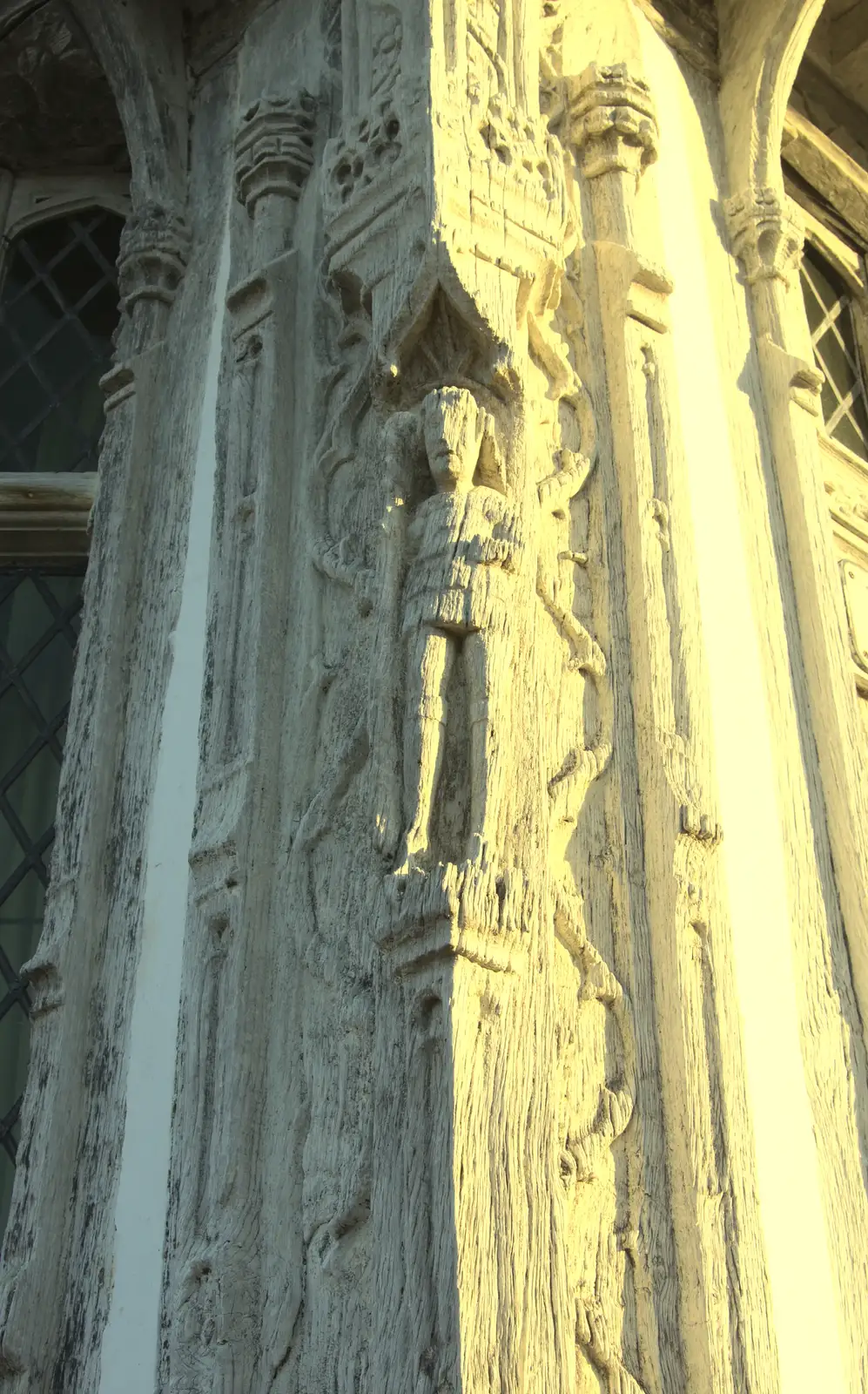 Carving in an oak post, from A Day in Lavenham, Suffolk - 22nd January 2017