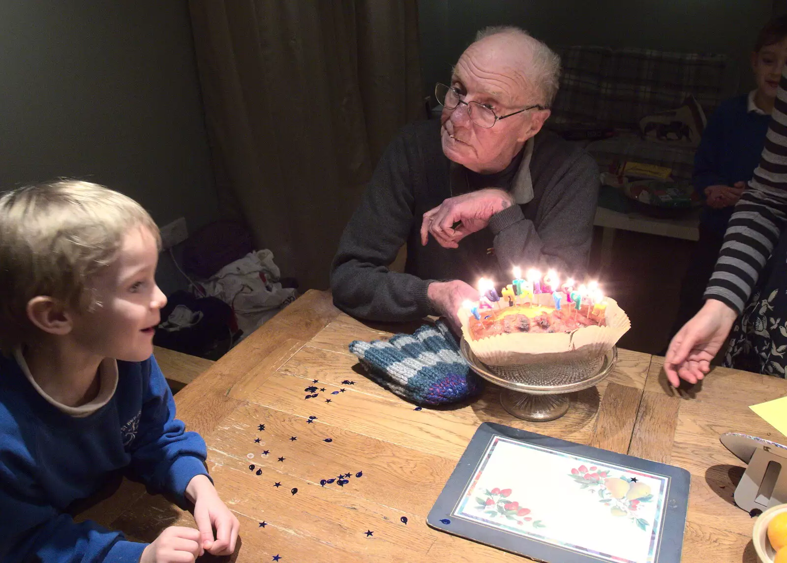 Grandad gets a lemon drizzle cake with candles, from Grandad's Fire and SwiftKey Moves Offices, Eye and Paddington - 23rd January 2017