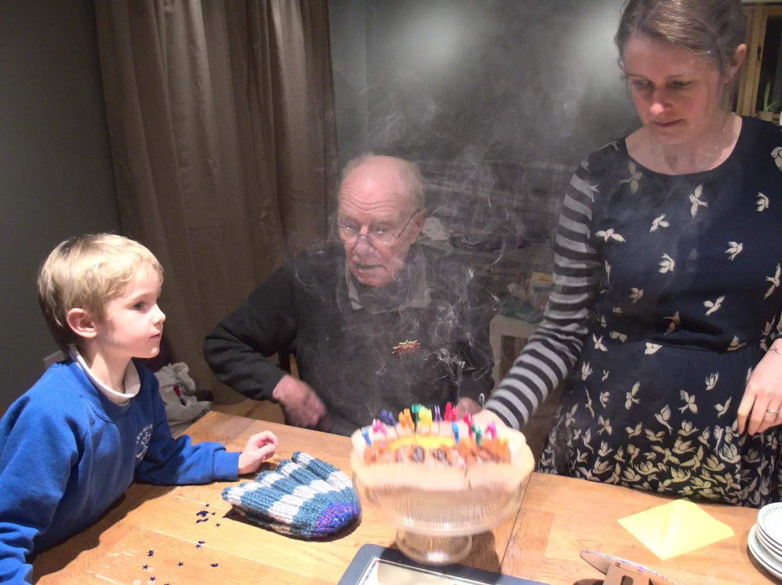 Candle smoke nearly sets off the smoke alarm, from Grandad's Fire and SwiftKey Moves Offices, Eye and Paddington - 23rd January 2017