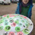 A bollard is covered in stickers, A Trip to Sutton Hoo, Woodbridge, Suffolk - 29th January 2017