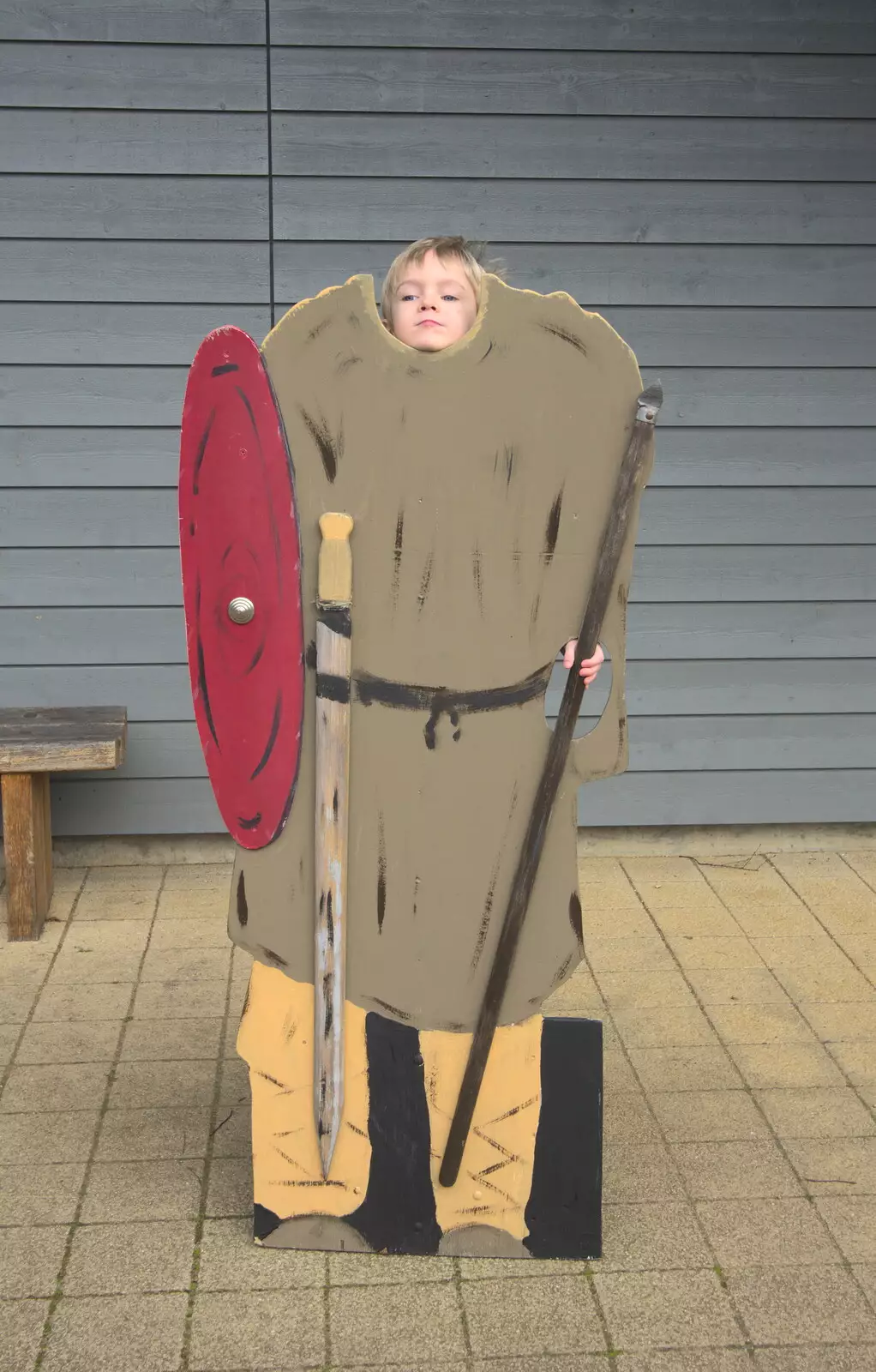 Harry's a bit too small for the cut-out, from A Trip to Sutton Hoo, Woodbridge, Suffolk - 29th January 2017