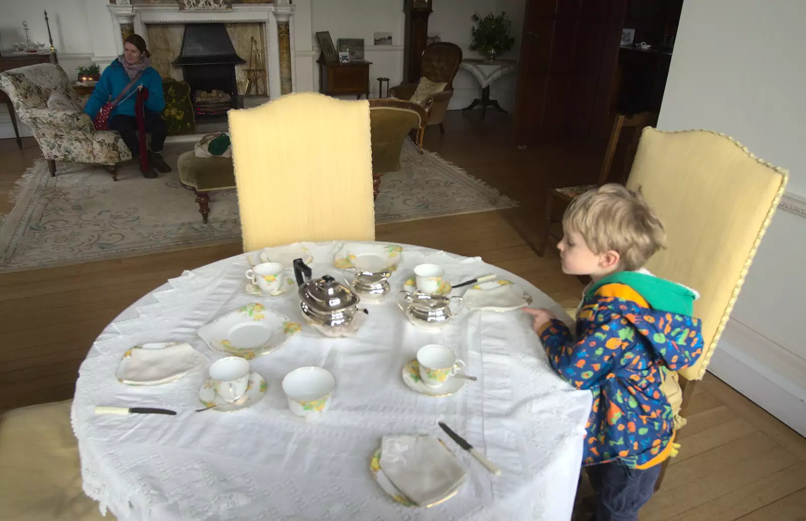 Harry inspects the table layout, from A Trip to Sutton Hoo, Woodbridge, Suffolk - 29th January 2017