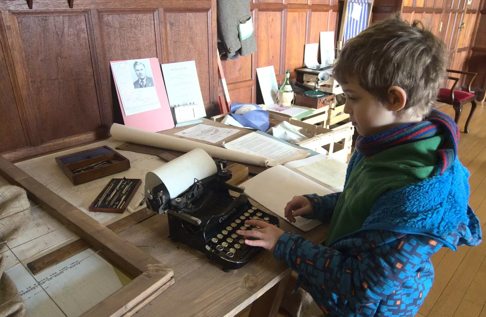 Fred tries a tiny typewriter, from A Trip to Sutton Hoo, Woodbridge, Suffolk - 29th January 2017