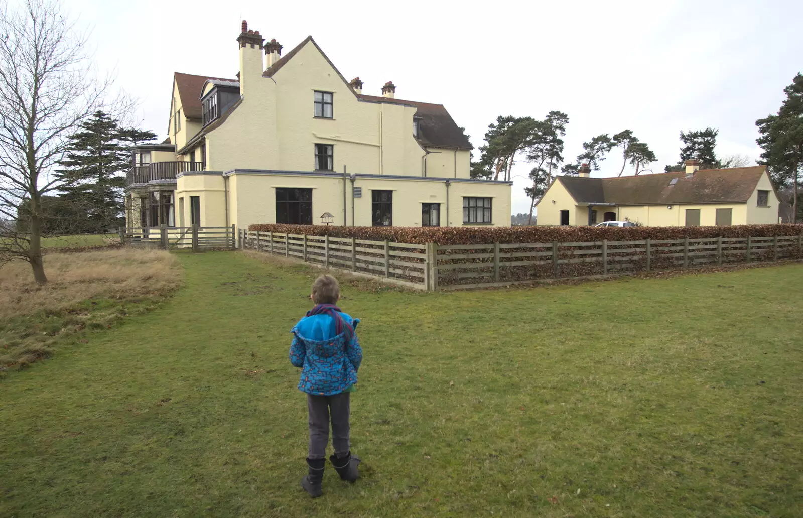 Fred outside Tranmer House, from A Trip to Sutton Hoo, Woodbridge, Suffolk - 29th January 2017