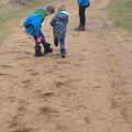 The boys enjoy making footprints in the sand, A Trip to Sutton Hoo, Woodbridge, Suffolk - 29th January 2017
