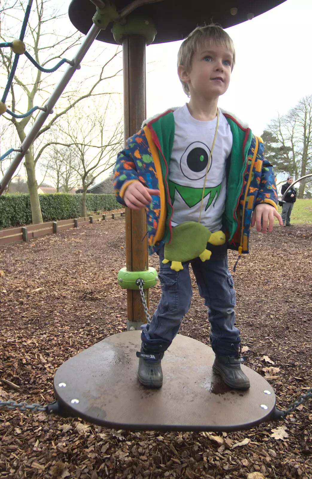 Harry on some play equipment, from A Trip to Sutton Hoo, Woodbridge, Suffolk - 29th January 2017