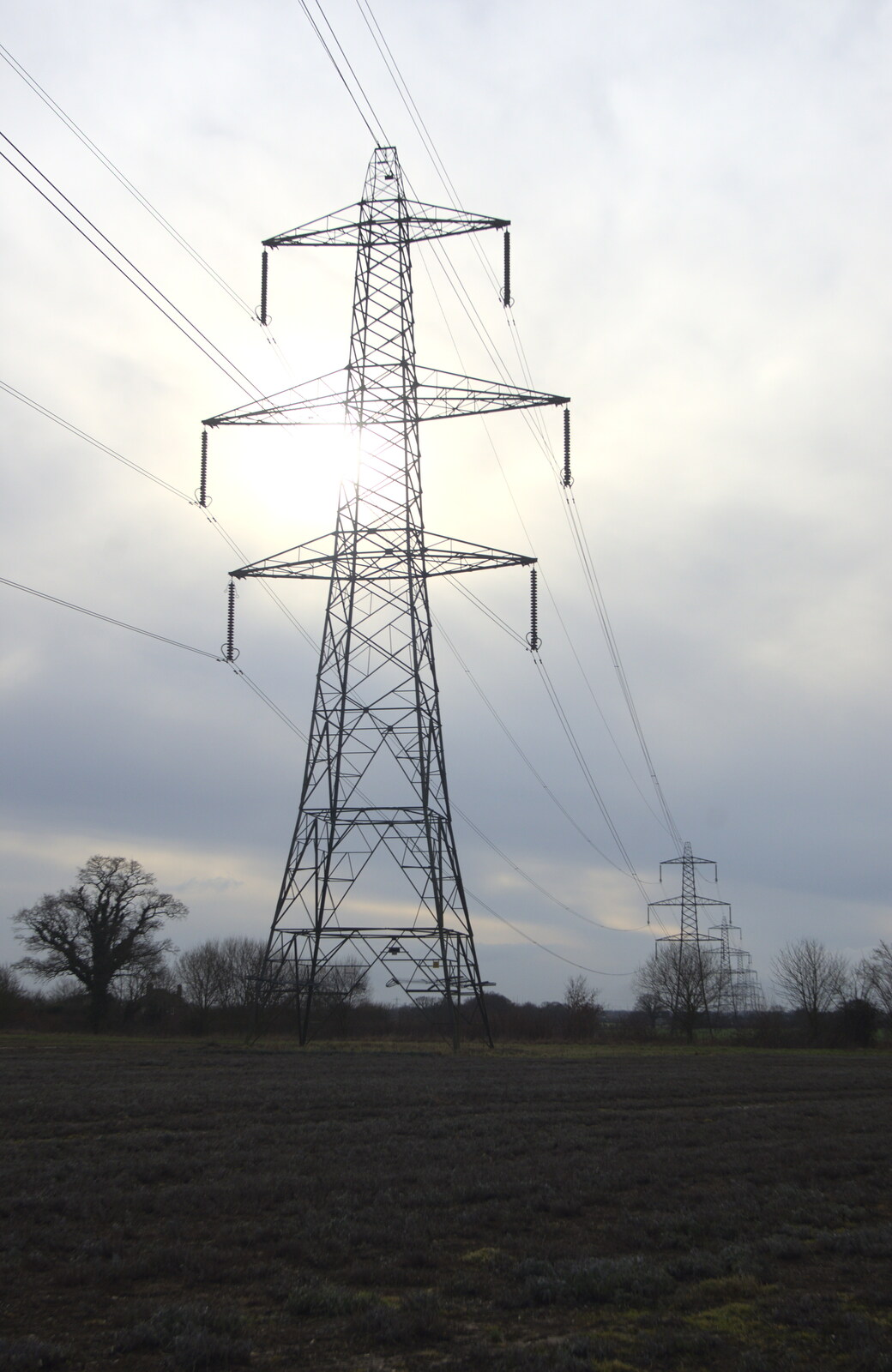 Pylons and a weak sun from A Winter's Walk, Thrandeston, Suffolk - 5th February 2017