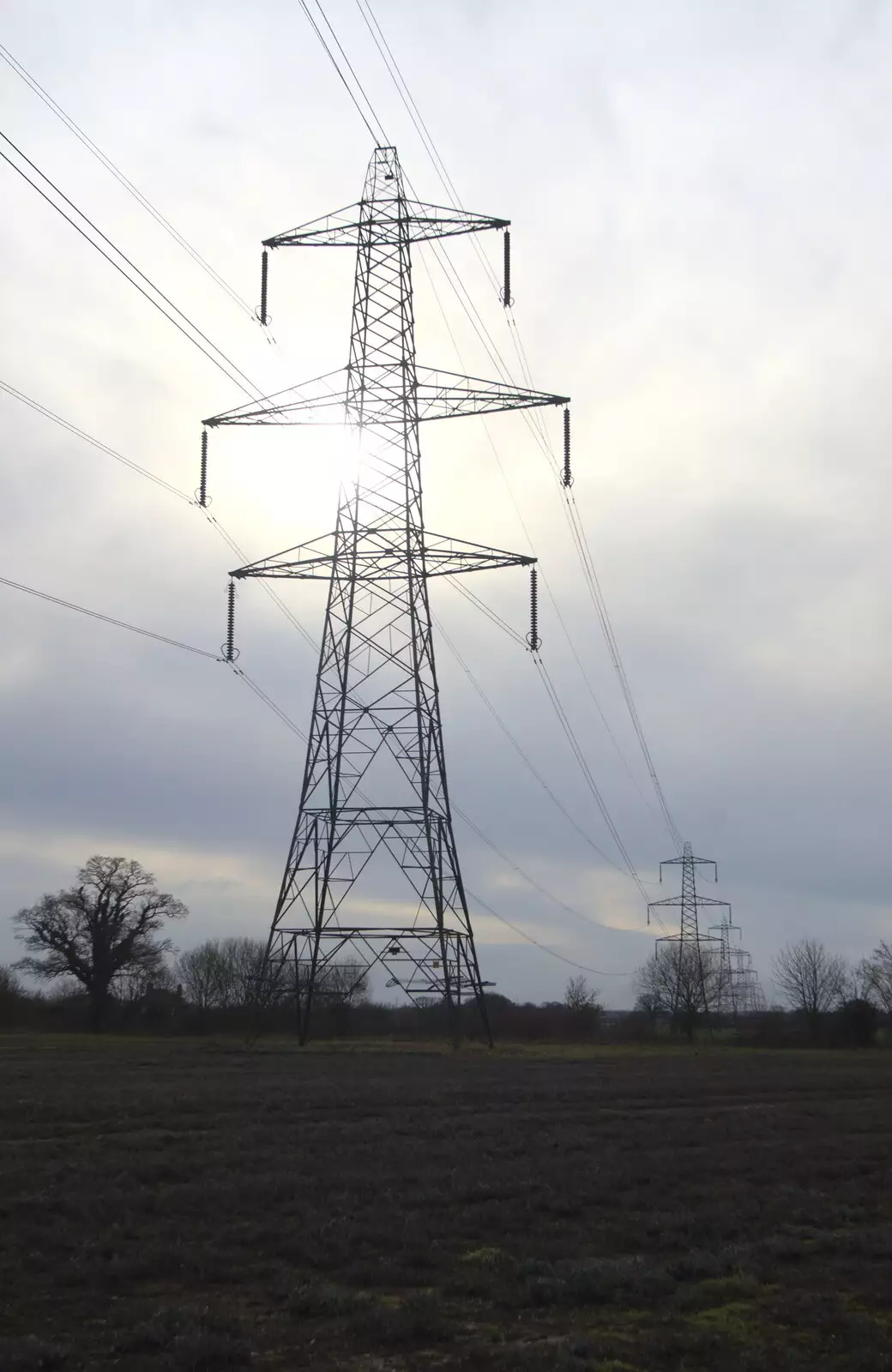 Pylons and a weak sun, from A Winter's Walk, Thrandeston, Suffolk - 5th February 2017