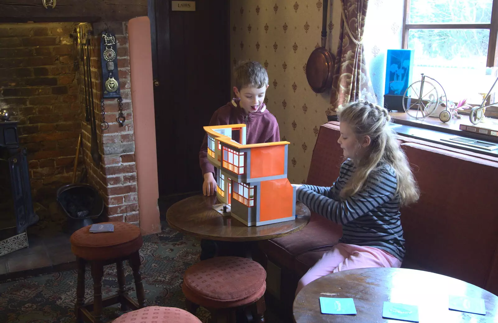 Fred and Jessica play with Playmobil, from A Winter's Walk, Thrandeston, Suffolk - 5th February 2017