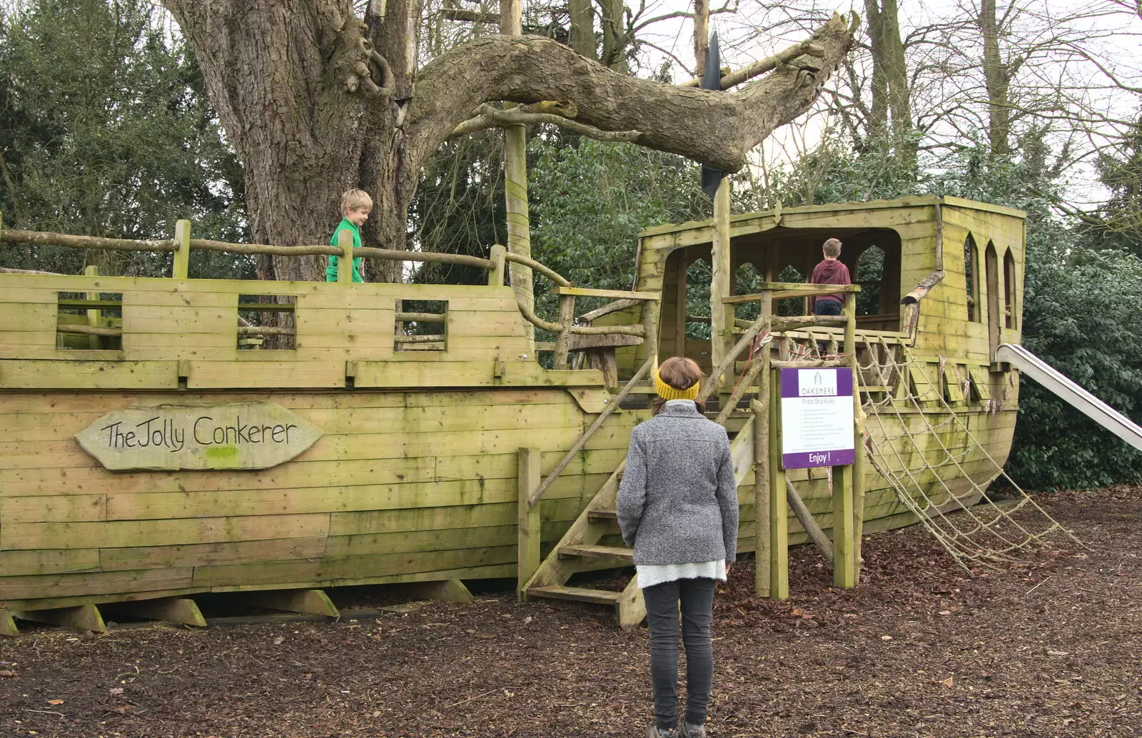 Fred and Harry on the pirate ship once more, from A Winter's Walk, Thrandeston, Suffolk - 5th February 2017