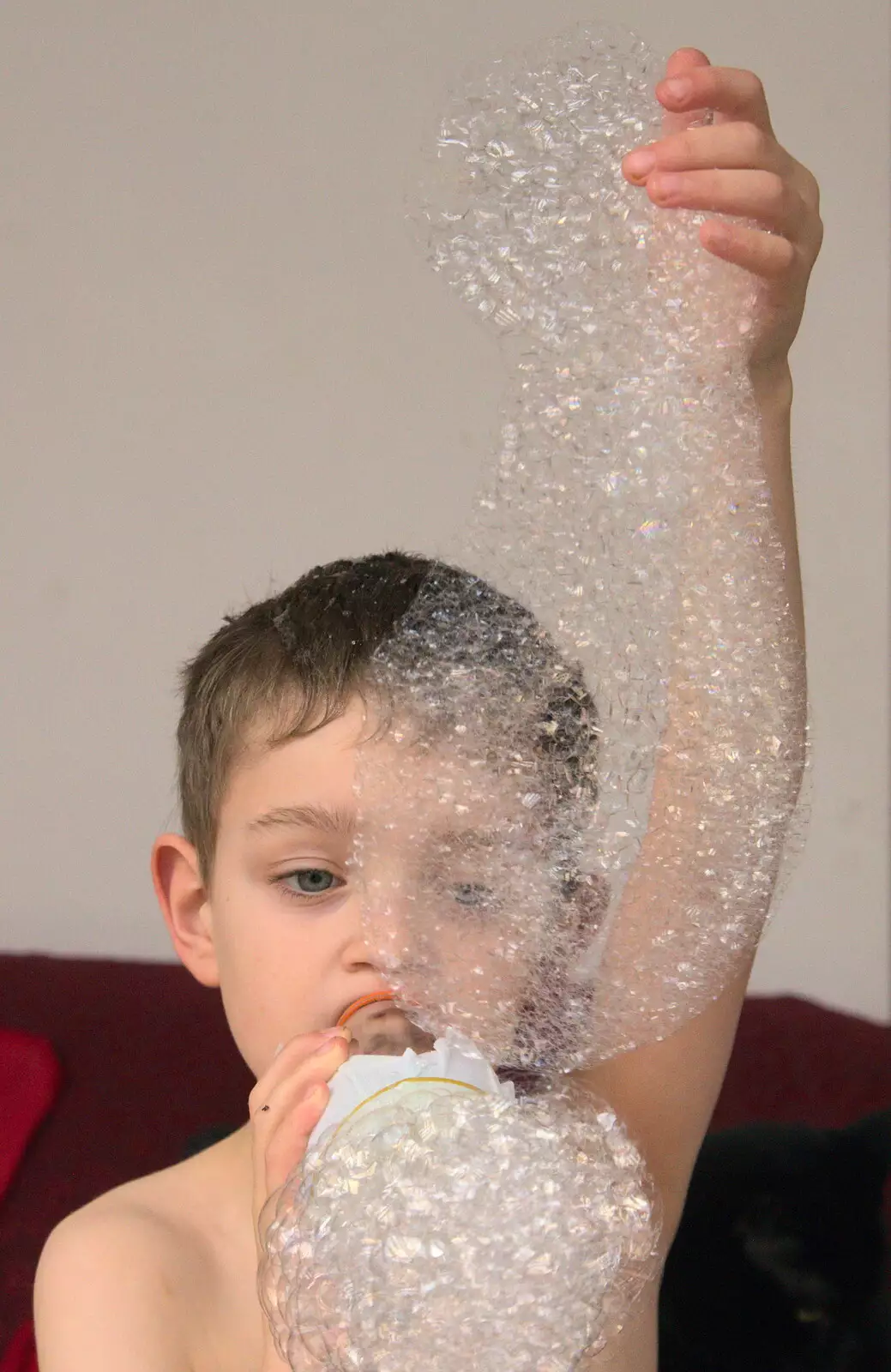 Fred makes a bubble snake, from A Winter's Walk, Thrandeston, Suffolk - 5th February 2017