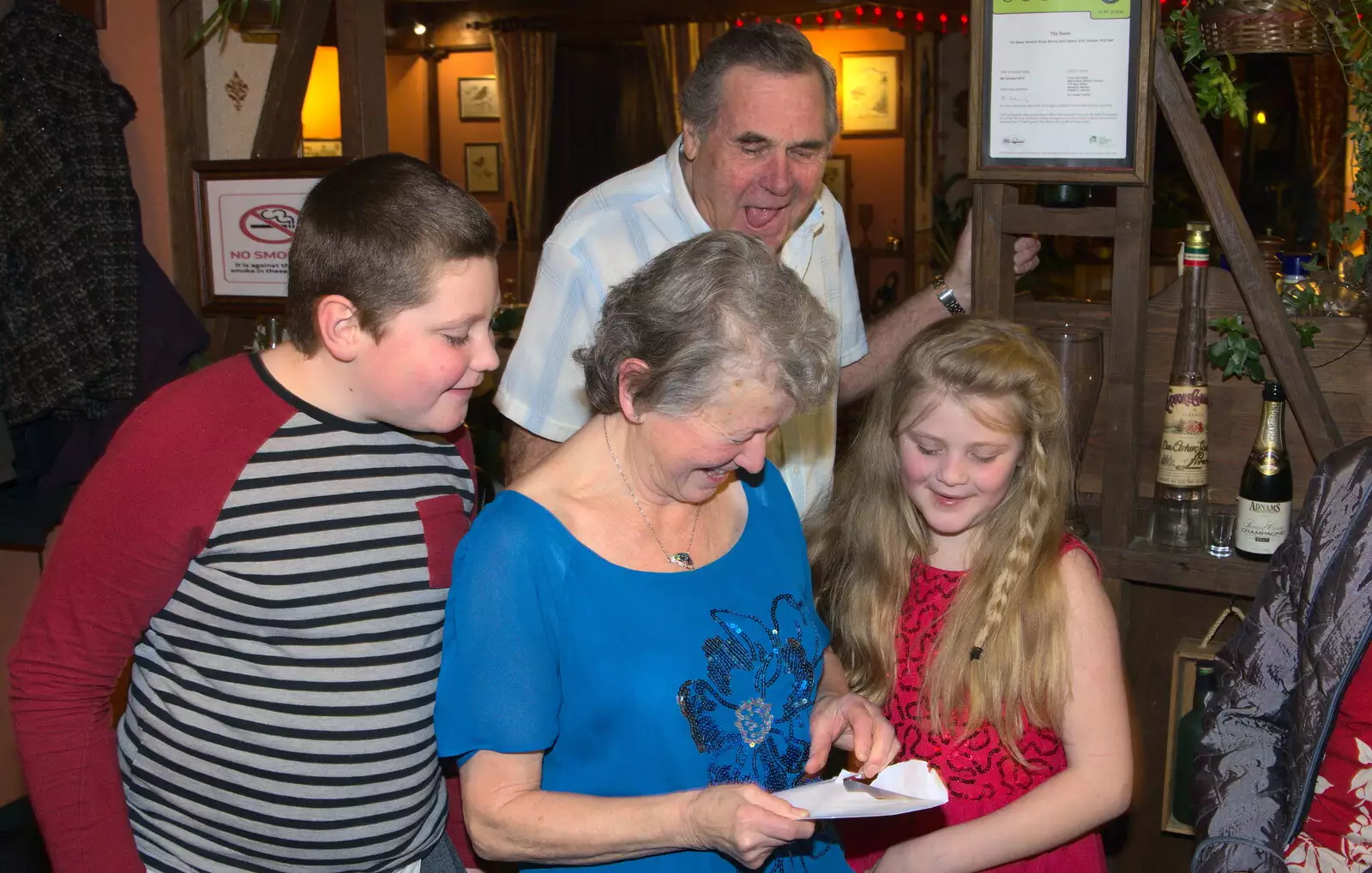 Jessica helps Sylvia to open her present, from Sylvia's 70th Birthday up the Swan Inn, Brome, Suffolk - 11th February 2017