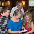 Jessica helps Sylvia to open her present, Sylvia's 70th Birthday up the Swan Inn, Brome, Suffolk - 11th February 2017