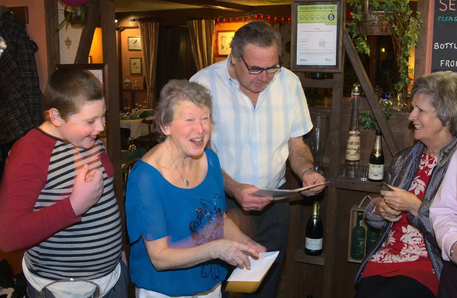 Sylvia's surprised, from Sylvia's 70th Birthday up the Swan Inn, Brome, Suffolk - 11th February 2017