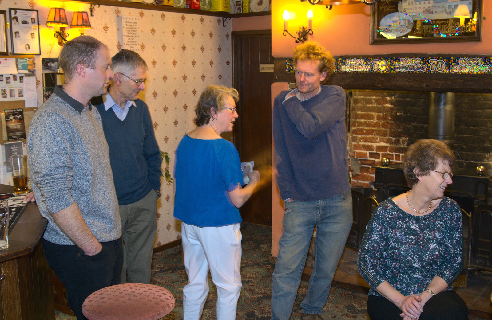 Paul, Uncle Mick and Wavy chat to Sylvia from Sylvia's 70th Birthday up the Swan Inn, Brome, Suffolk - 11th February 2017