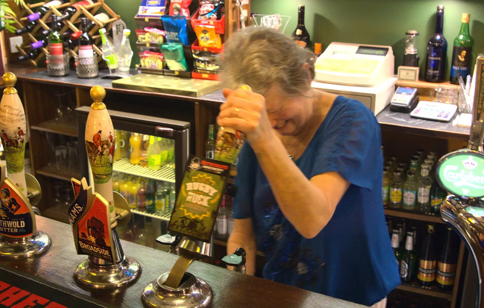 Sylvie pulls another pint, from Sylvia's 70th Birthday up the Swan Inn, Brome, Suffolk - 11th February 2017