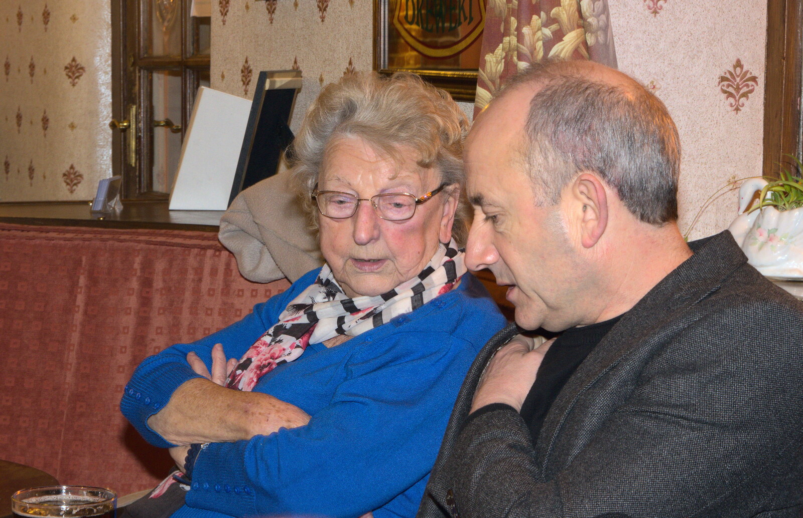 Arline chats to DH from Sylvia's 70th Birthday up the Swan Inn, Brome, Suffolk - 11th February 2017