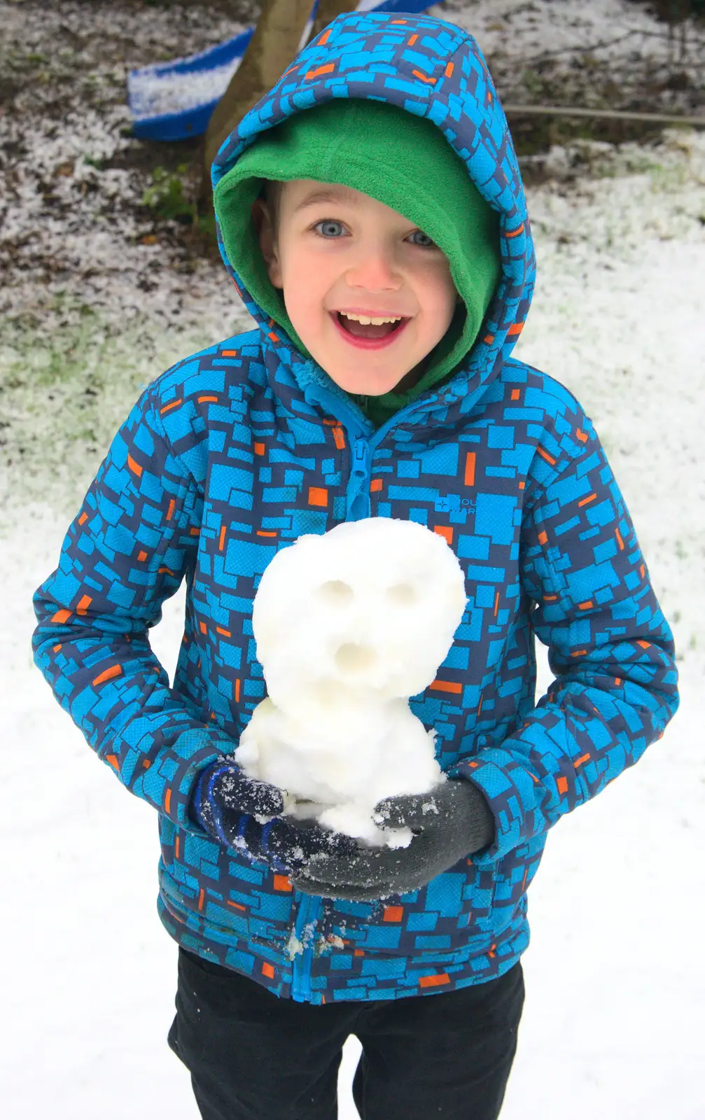 Fred makes a snow construction, from A Snowy Day, Brome, Suffolk - 12th February 2017