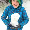 Fred makes a snow construction, A Snowy Day, Brome, Suffolk - 12th February 2017