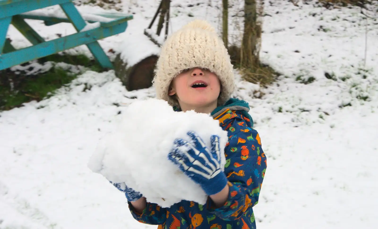 Harry's got a big snowball, from A Snowy Day, Brome, Suffolk - 12th February 2017