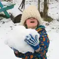 Harry's got a big snowball, A Snowy Day, Brome, Suffolk - 12th February 2017