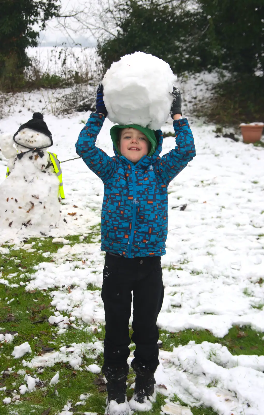 Fred's got another big snowball, from A Snowy Day, Brome, Suffolk - 12th February 2017