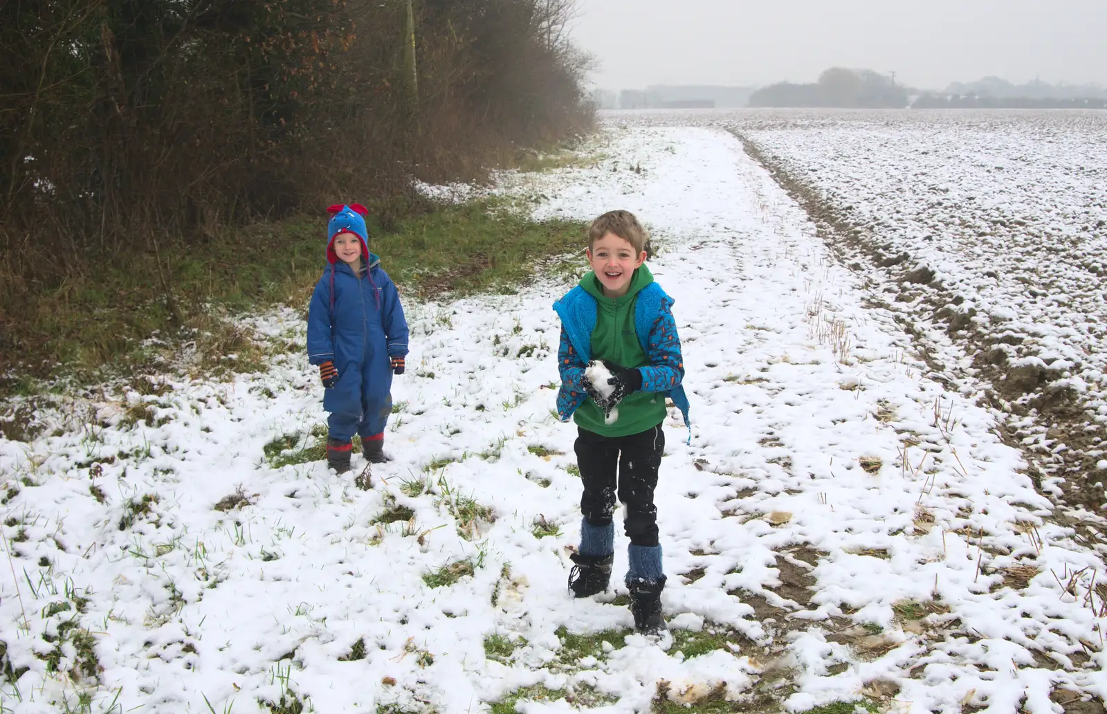 A snowball fight breaks out, from A Snowy Day, Brome, Suffolk - 12th February 2017