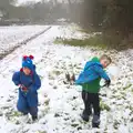 Fred lobs a snowball, A Snowy Day, Brome, Suffolk - 12th February 2017