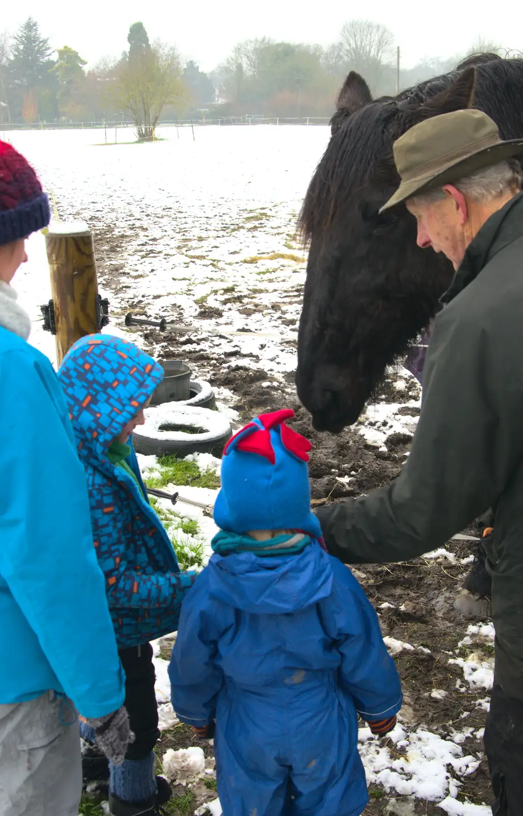 Tony gives the boys some carrots for Chinner, from A Snowy Day, Brome, Suffolk - 12th February 2017