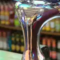 There's a long Harry reflected in a beer pump, A Snowy Day, Brome, Suffolk - 12th February 2017