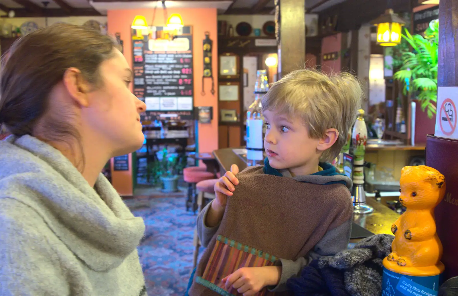 Isobel and Harry, with his 'Lizzie Shirt' hoodie, from A Snowy Day, Brome, Suffolk - 12th February 2017