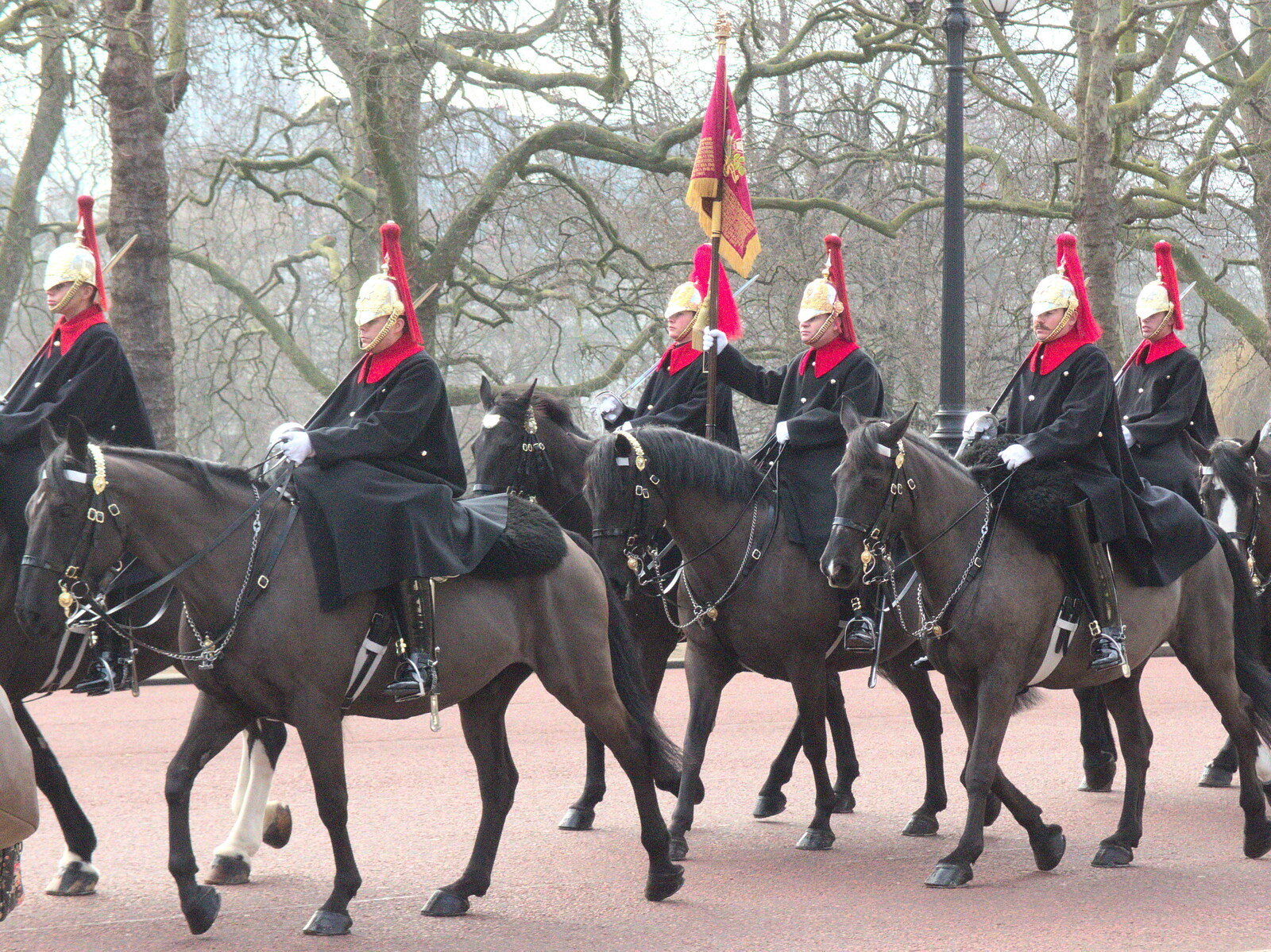 Guardsmen, bearing the Royal Standard, on The Mall from Little Venice and Diss Park, West London and Norfolk - 17th February 2017