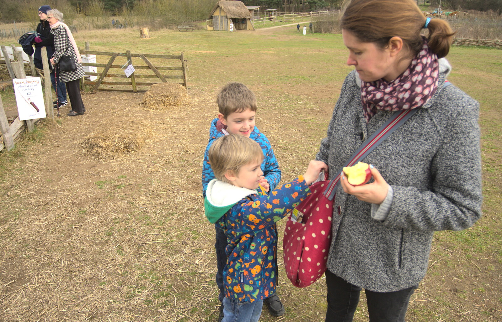 The boys pester for snacks from An Anglo-Saxon Village, West Stow, Suffolk - 19th February 2017