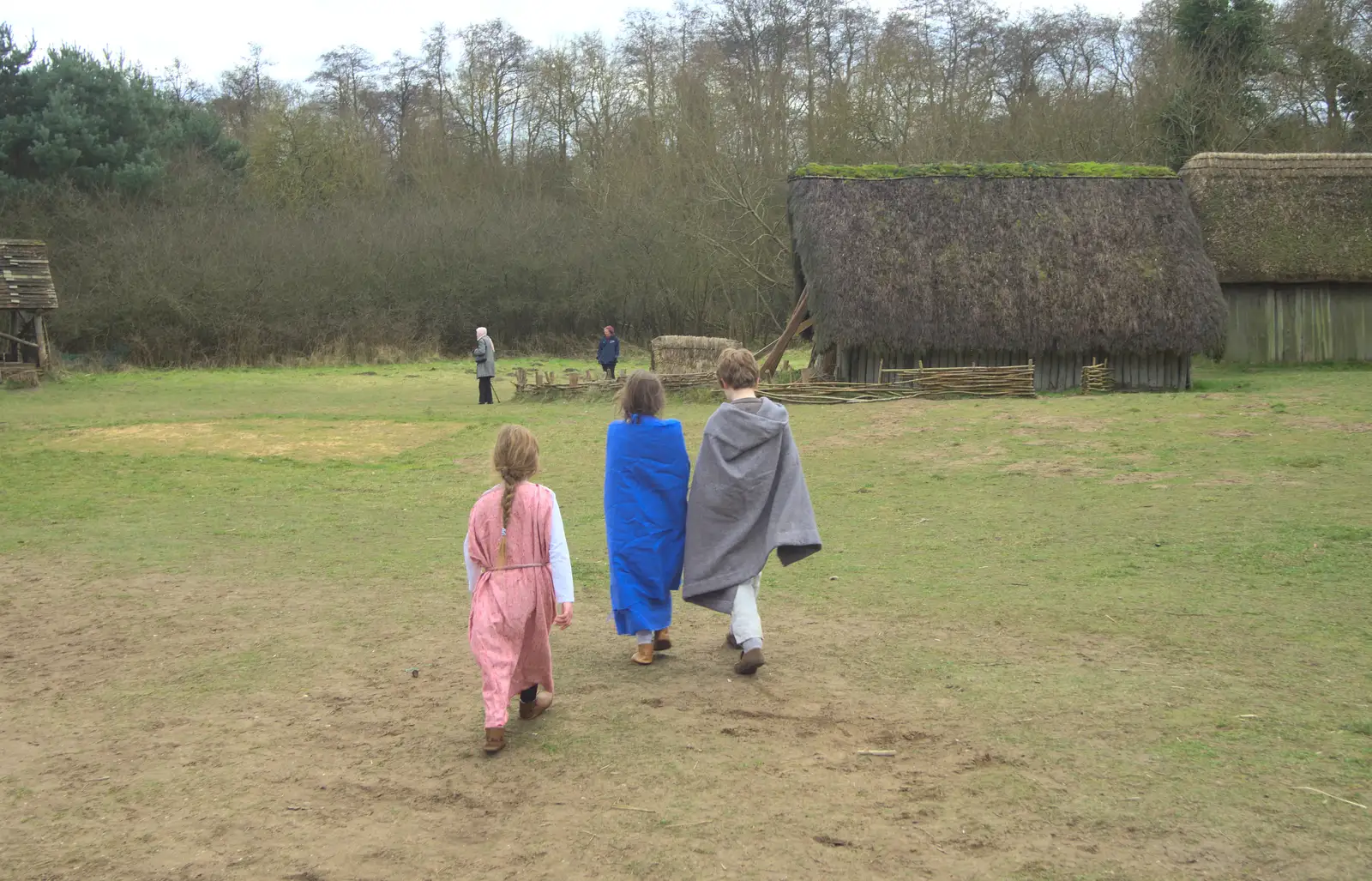 Some children run around pretending to be Saxon, from An Anglo-Saxon Village, West Stow, Suffolk - 19th February 2017