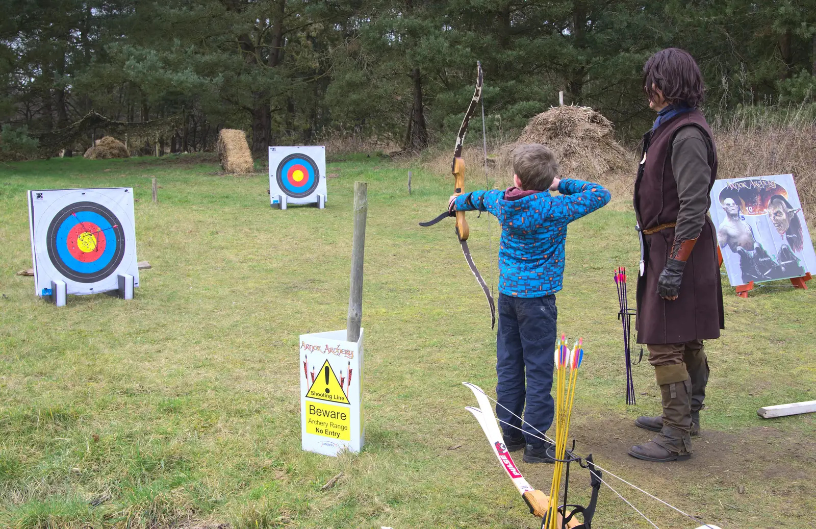 Fred has another go at archery, from An Anglo-Saxon Village, West Stow, Suffolk - 19th February 2017