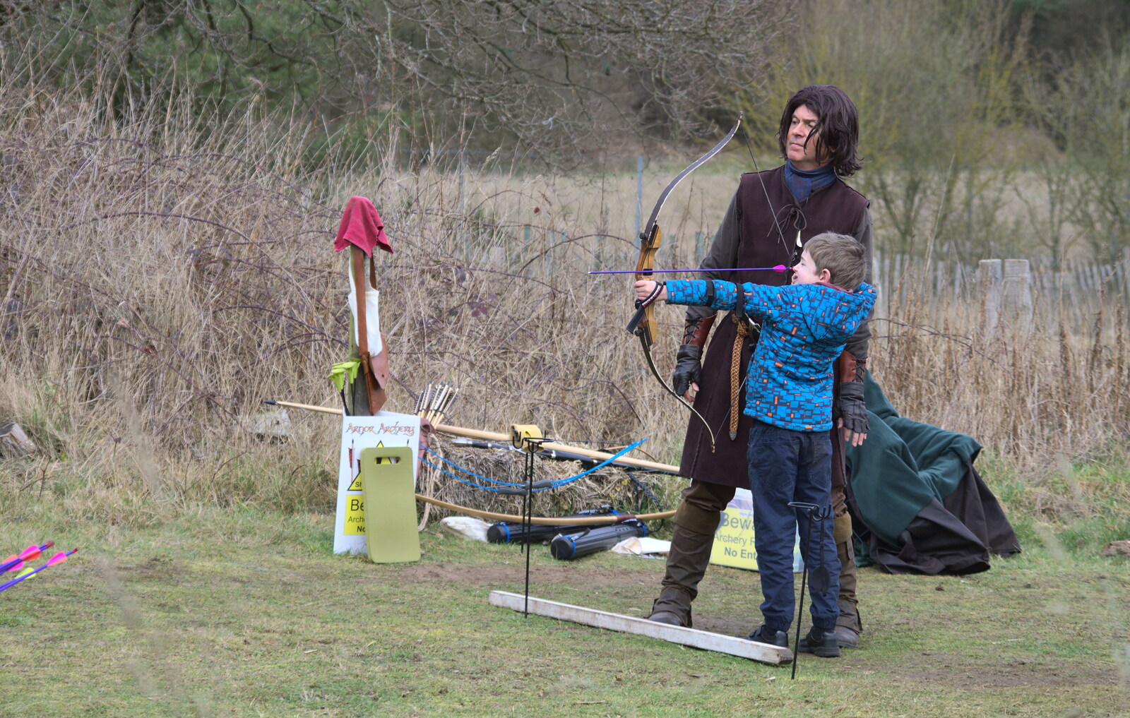Fred takes aim from An Anglo-Saxon Village, West Stow, Suffolk - 19th February 2017