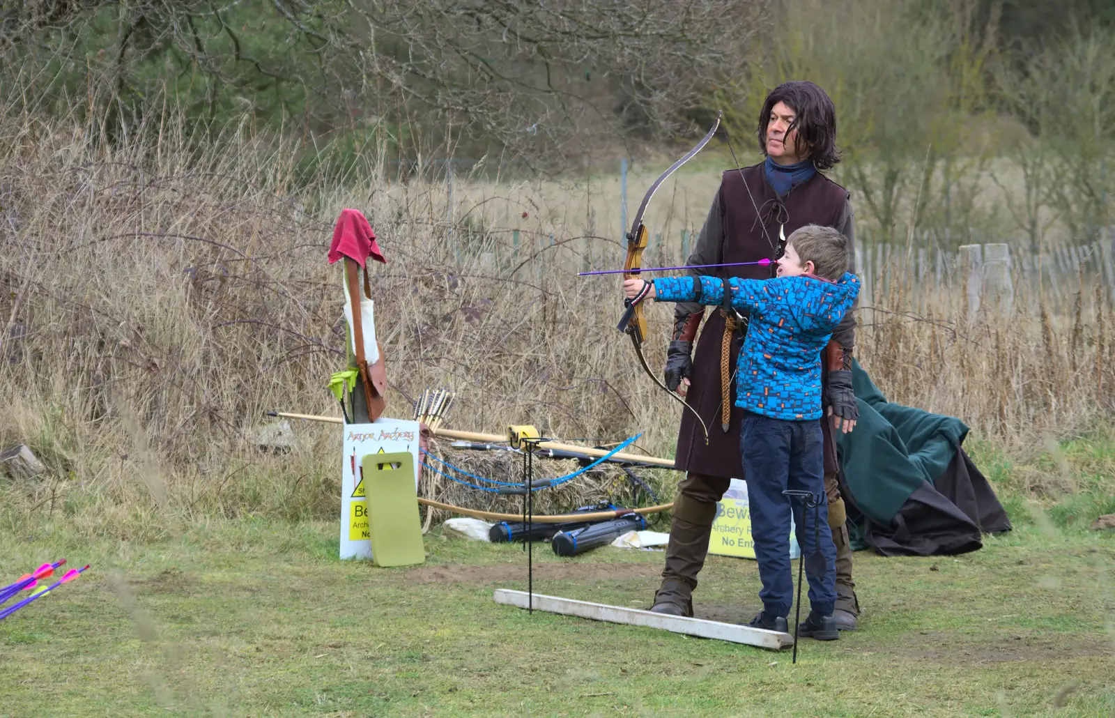 Fred takes aim, from An Anglo-Saxon Village, West Stow, Suffolk - 19th February 2017