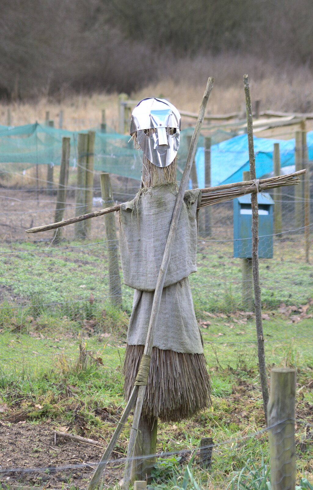 An amusing scarecrow with a Saxon helmet from An Anglo-Saxon Village, West Stow, Suffolk - 19th February 2017