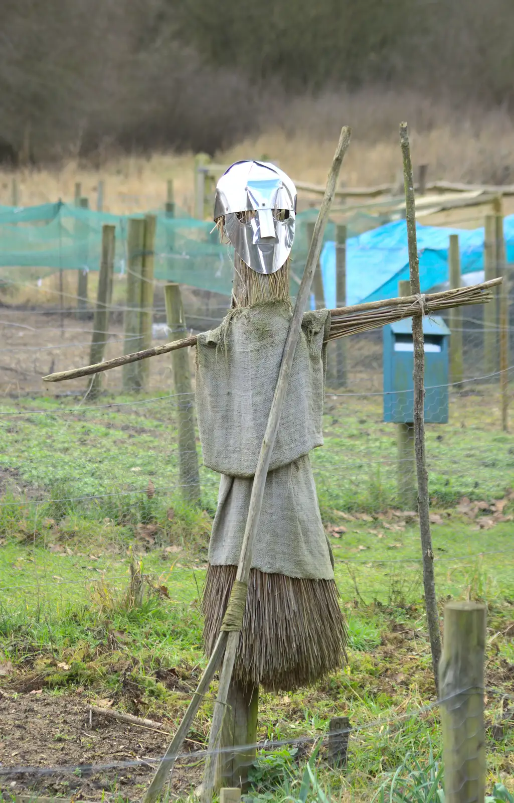 An amusing scarecrow with a Saxon helmet, from An Anglo-Saxon Village, West Stow, Suffolk - 19th February 2017