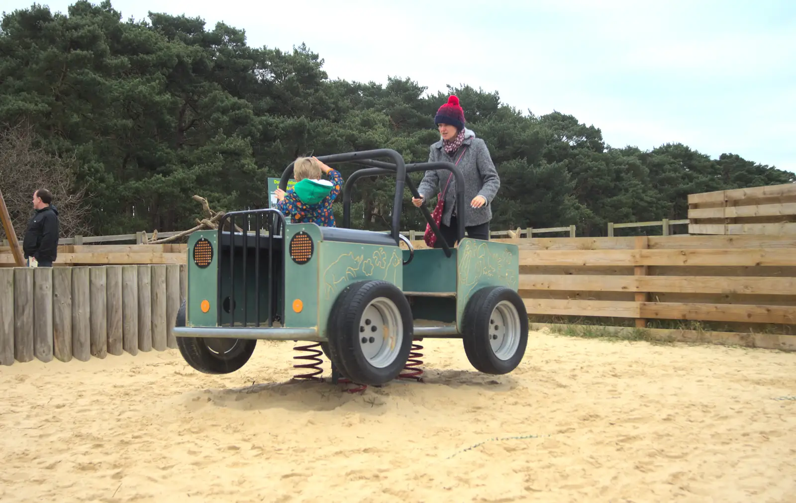 Harry in a springy Land Rover, from An Anglo-Saxon Village, West Stow, Suffolk - 19th February 2017