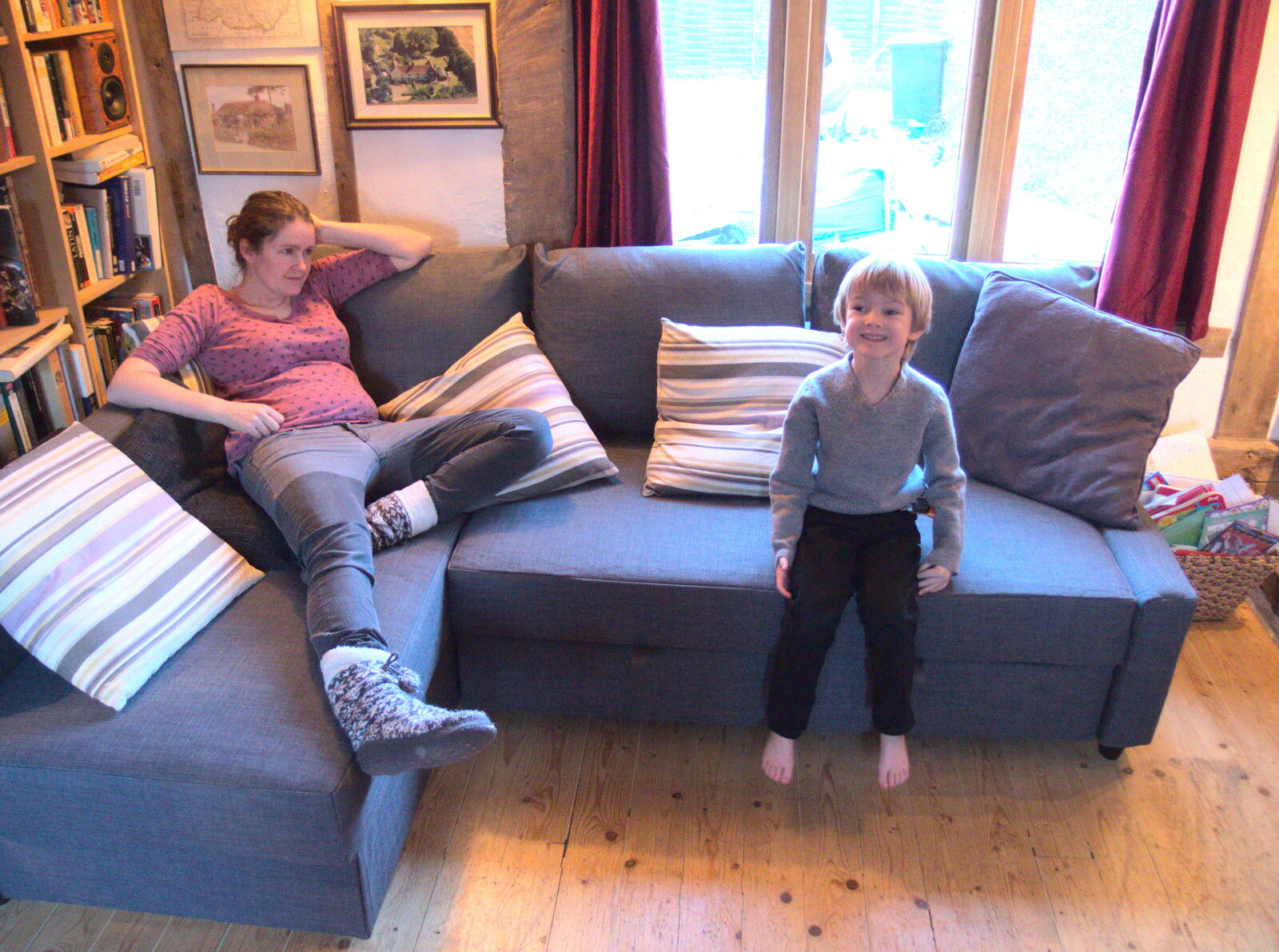 Isobel, Harry and the new sofa from Paul's Birthday and other March Miscellany - 6th March 2017
