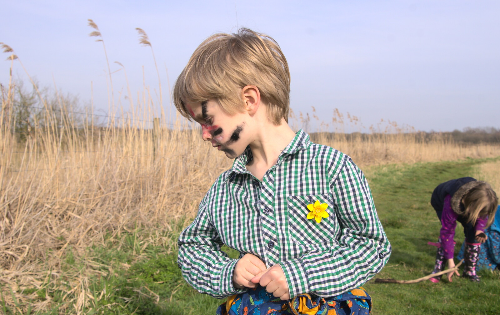 Harry with his face paint from Redgrave and Lopham Fen, Suffolk Border - 11th March 2017
